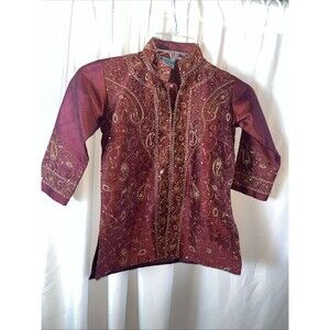 Ethos Boys Maroon Kurta Sherwani Top Size 3 Embroidered Sequin Formal Wear